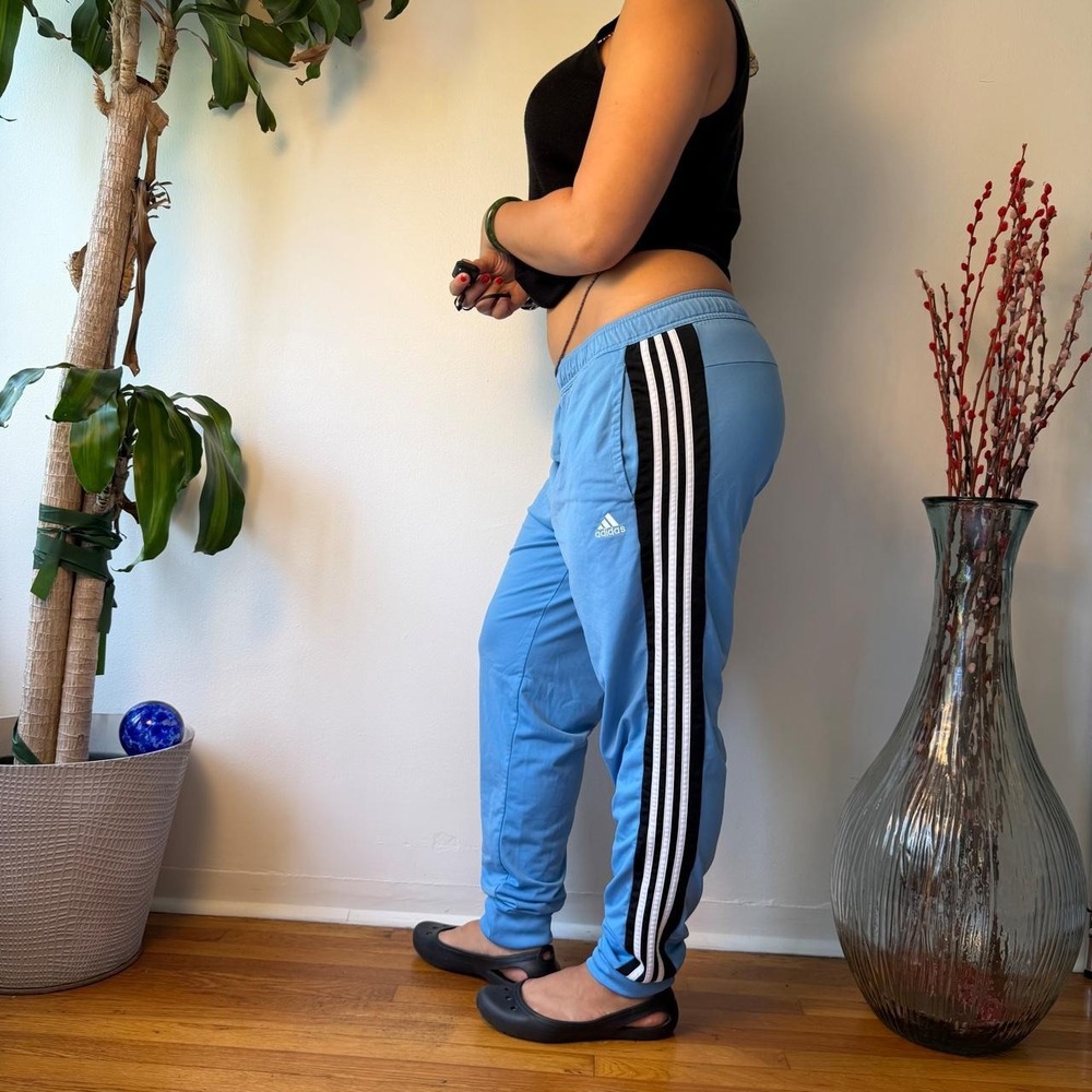 Adidas Baby Blue Track Joggers White Stripes Athleisure Pants Large